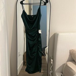 Hunter Green Cowl Neck Midi Dress